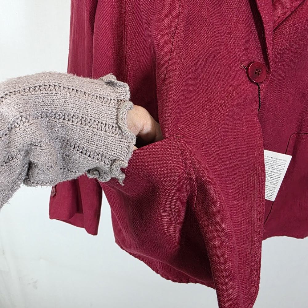NWT Weekend Max Mara Ofidio 100% Linen Blazer Jacket Bordeaux Red Size 12 - Picture 3 of 10